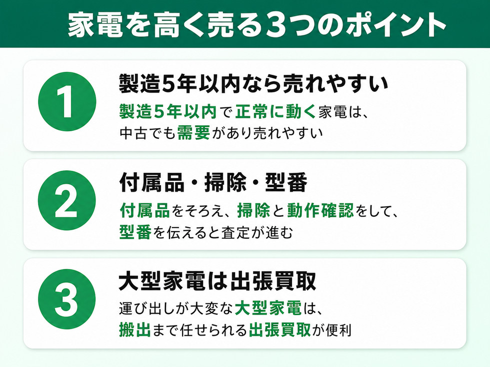 家電を高く売る3つのポイント