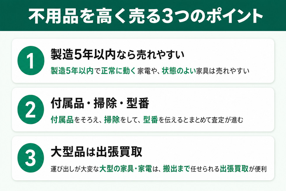 不用品を高く売る3つのポイント
