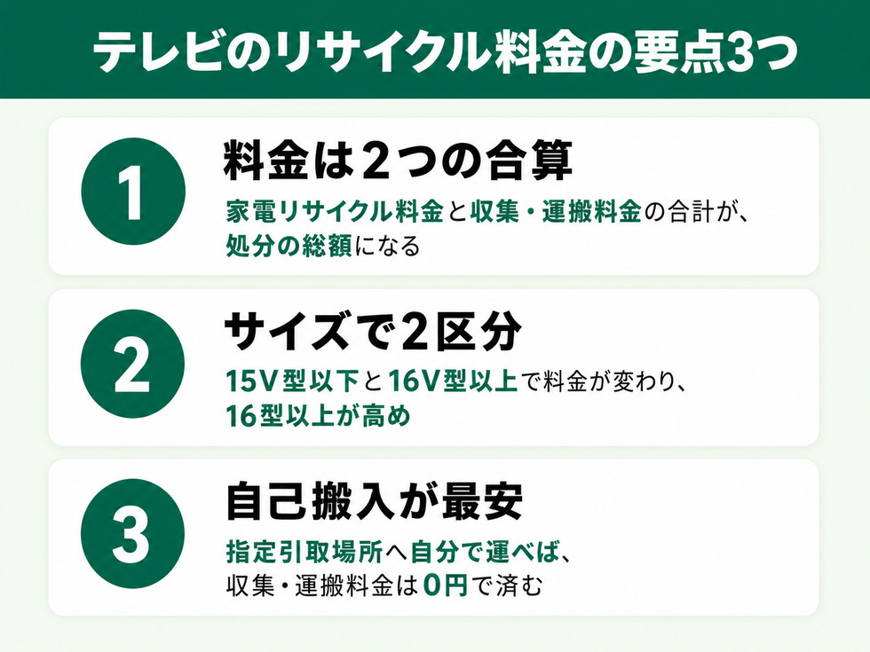 テレビのリサイクル料金の要点3つ